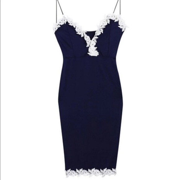 2 LEFT! Bodycon Navy Dress With Which. Lace Detail - Picture 3 of 6